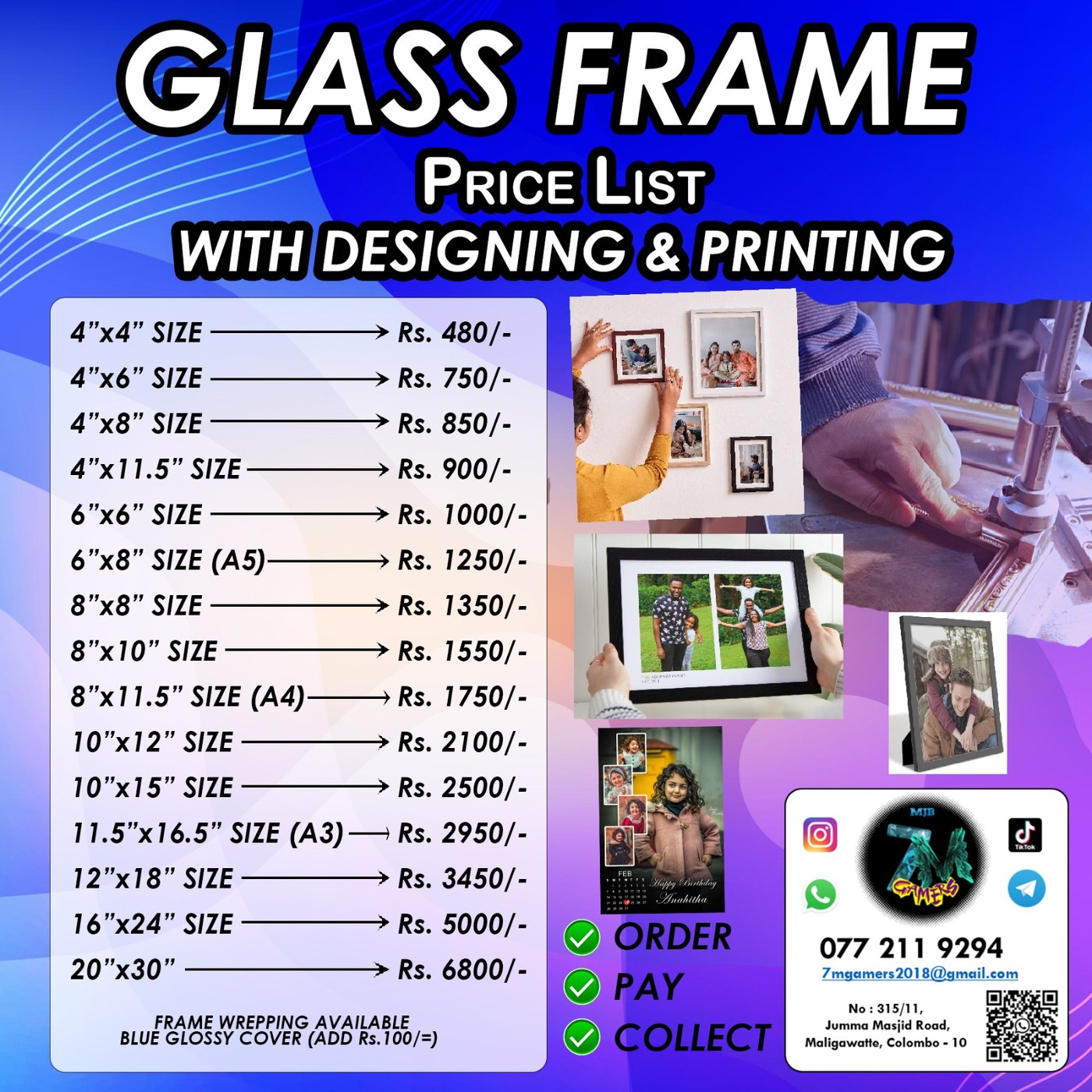 Glass Frame price list with designing and printing