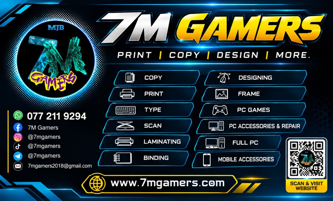 7M Gamers services overview — print, copy, design, and more